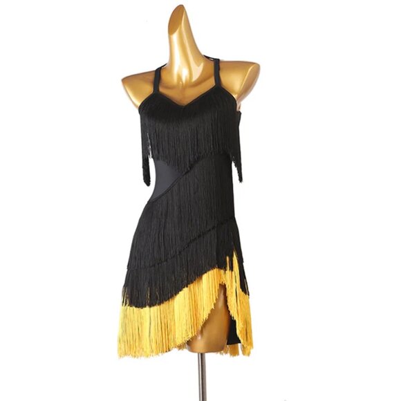 Women's Black Tassel Sleeveless Performance Latin Dance Dress Dance Wear - Picture 1 of 3